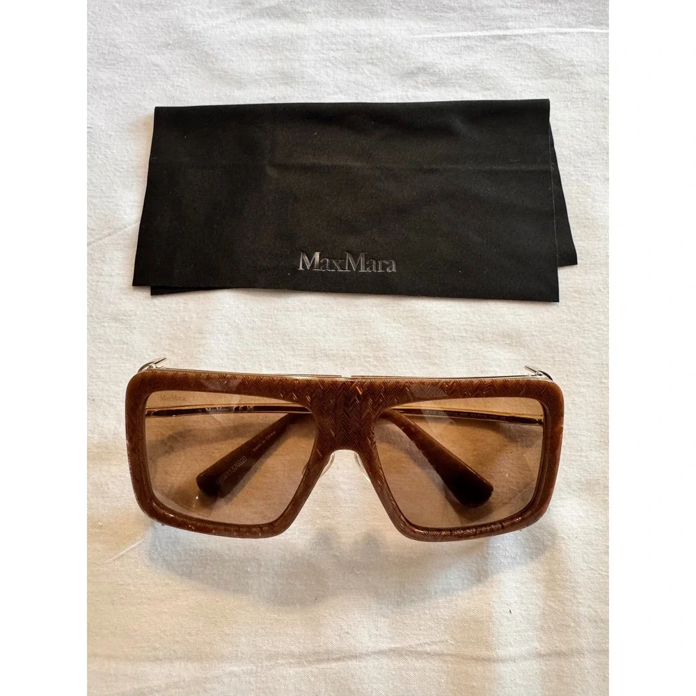 Max Mara Jean MM0119 Brown Herringbone Oversized Square Sunglasses 56E 57-16-130